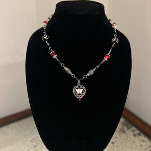 BUTTERFLY EFFECT - Handmade Red and Silver Beaded Necklace w/ Butterfly Pendant